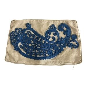 Magaschoni Throw Pillow Cover Only 19x12 Blue Embroidered Paisley Decor‎